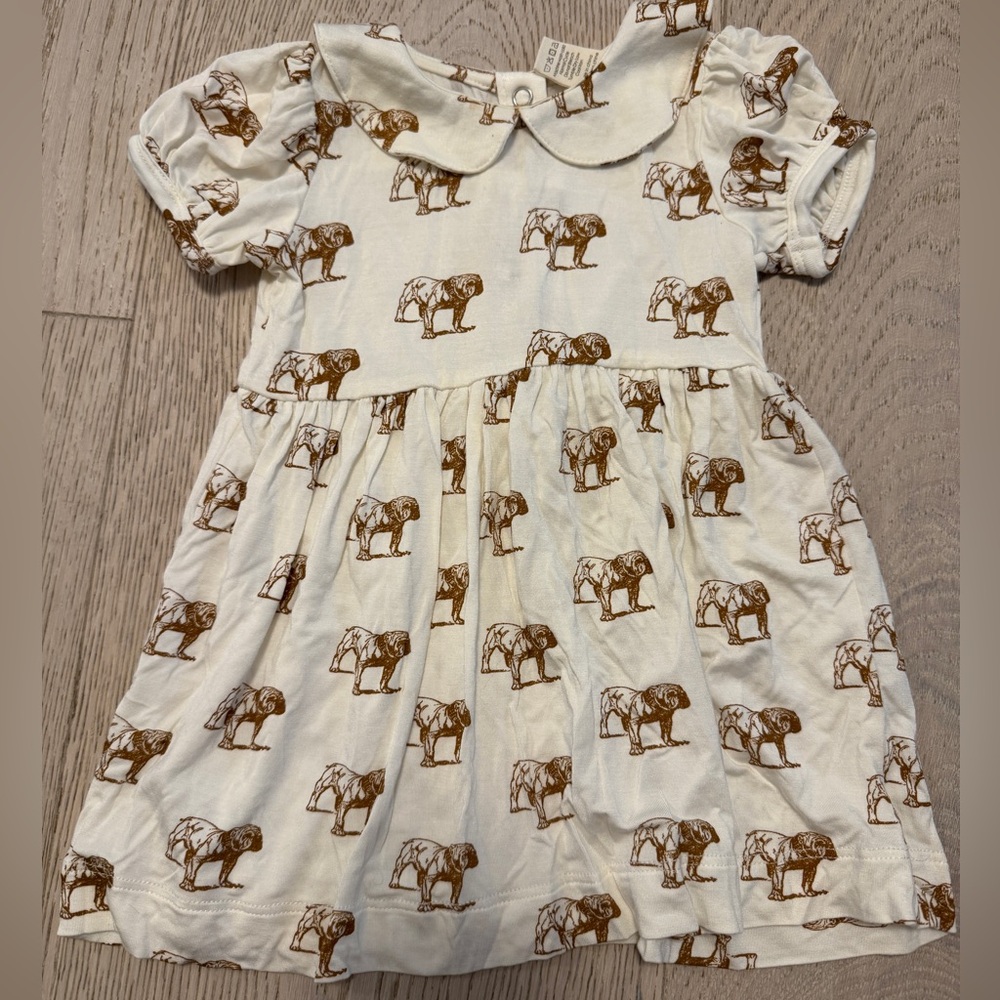 Kate Quinn Cream and Brown dog Print Kids Dress